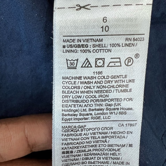 Gap 100% Linen Fit & Flare Ikat Print Sleeveless Blue White Mini Dress Size US 6 - Picture 10 of 11